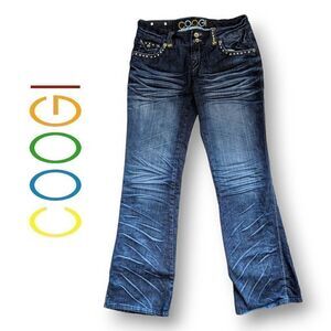 Coogi Y2K Womens Denim Jeans Boot Cut Stud Double Button Blue Med Wash Size 11/1
